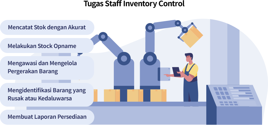 Staff inventory control memiliki berbagai tugas untuk mengontrol persediaan agar tidak kurang atau berlebih.